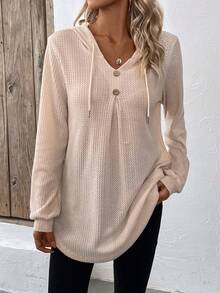 SHEIN LUNE Textured Đan Tay áo dài Áo nỉ - Màu be - Xem 3
