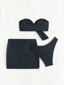 SHEIN Swim 3pcs/Set Separated Bikini Set Summer Beach - Black - View 7