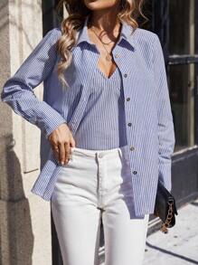 SHEIN Clasi Blau Gestreiftes 2 Stücke Outfit - Aprikosenfarben - Übersicht 1
