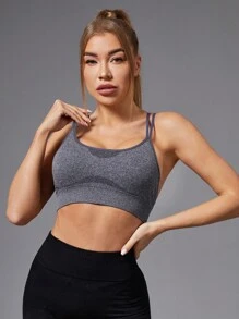 SHEIN Yoga Basic 女士後交叉中空背心包胸上衣 - 藏蓝色 - 查看 6