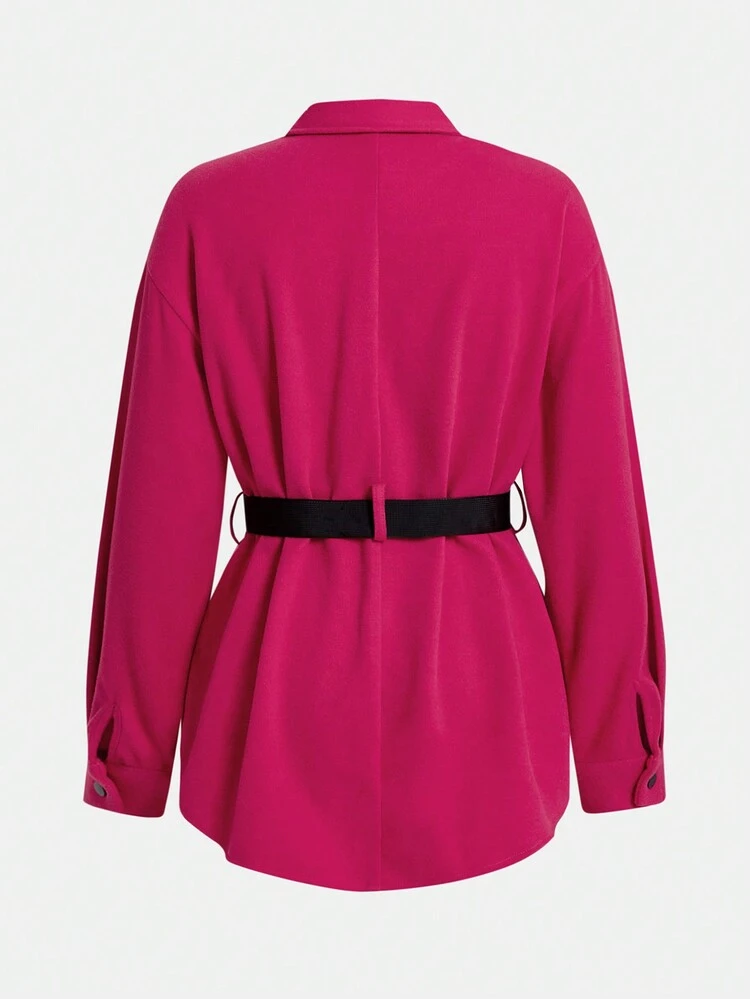 Women's Notched Lapel Tie Waist Woolen Coat