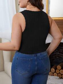 SHEIN Frenchy Plus Size Cable Knitted Tank Top For Summer - Black - View 6