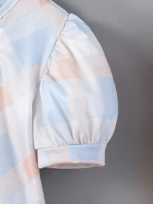 女嬰泡泡短袖可愛圓領連身裙學院風春夏 - 彩色 - 查看 4