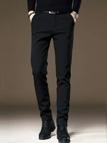 Men's Solid Casual Stretch Tapered Trousers