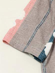 Asymmetric Collar Contrast Striped Floral Print Shirt - Multicolor - View 4