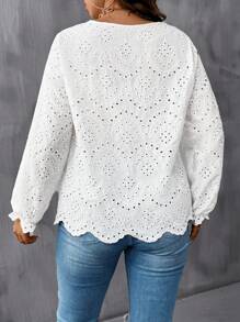 SHEIN LUNE Kích thước lớn Của phụ nữ Thêu lột vỏ Cắt tỉa Áo sơ mi - trắng - Xem 2