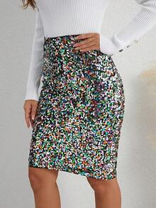 SHEIN Clasi 女士閃粉開叉包身裙