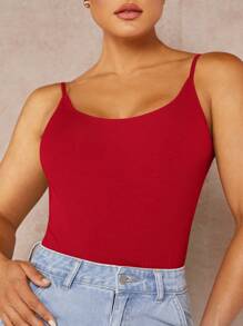 Silquee Backless Spaghetti Strap Bodysuit - Red - View 3
