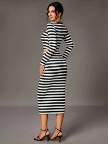 SHEIN Tall Women's Stripe 2pcs Set - Multicolor - View 2