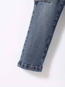 Toddler Boys' Water Washed Denim Jeans With Flap Pockets And Side Stripes - Dark Wash - View 5