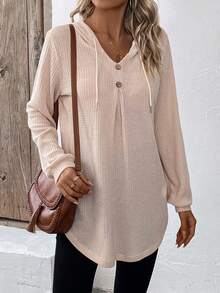 SHEIN LUNE Textured Đan Tay áo dài Áo nỉ - Màu be - Xem 4