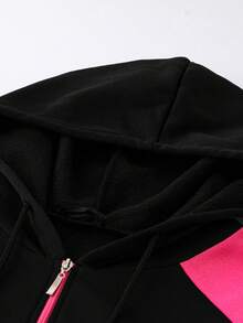 SHEIN LUNE Plus Size Colorblock Hooded Casual 2pcs/set - Multicolor - View 4