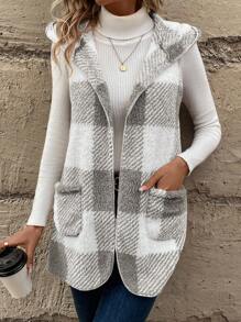 SHEIN LUNE Plaid Hooded Vest Jacket - Multicolor - View 6