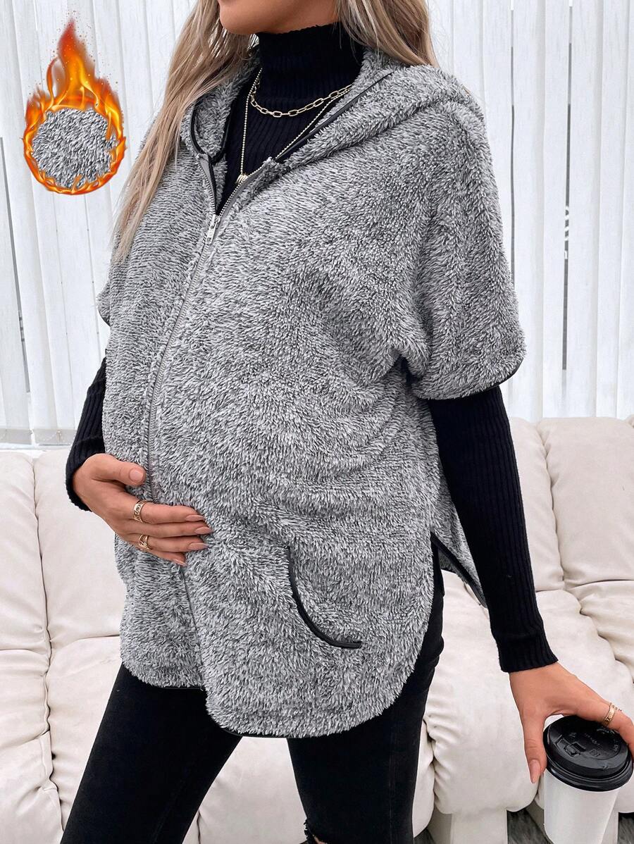 SHEIN 孕婦蝙蝠翼袖連帽大衣 - 灰色 - 查看 1