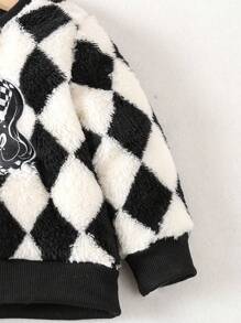 1pc Baby Girls' Elegant Cartoon Pattern Plush Sweatshirt For Fall And Winter - Black and White - View 4