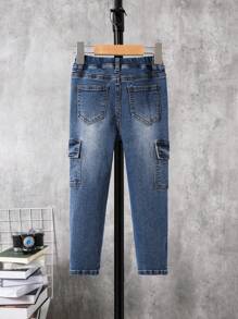 Toddler Boys' Water Washed Denim Jeans With Flap Pockets And Side Stripes - Dark Wash - View 2