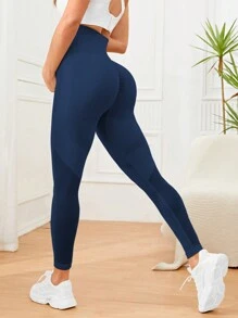 SHEIN Maternity Solid Color High Waisted Leggings - Navy Blue - View 2