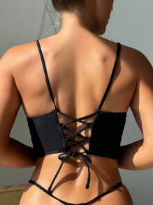 十字帶背部鋼圈比基尼上衣 - 黑色 - 查看 2