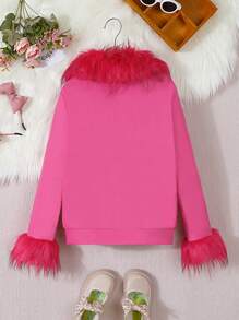 SHEIN Tween Girls Collar Jacket With Mock Pockets - Pink - View 2