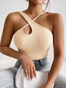 SHEIN BAE 女式掛脖針織上衣 - 米色 - 查看 3