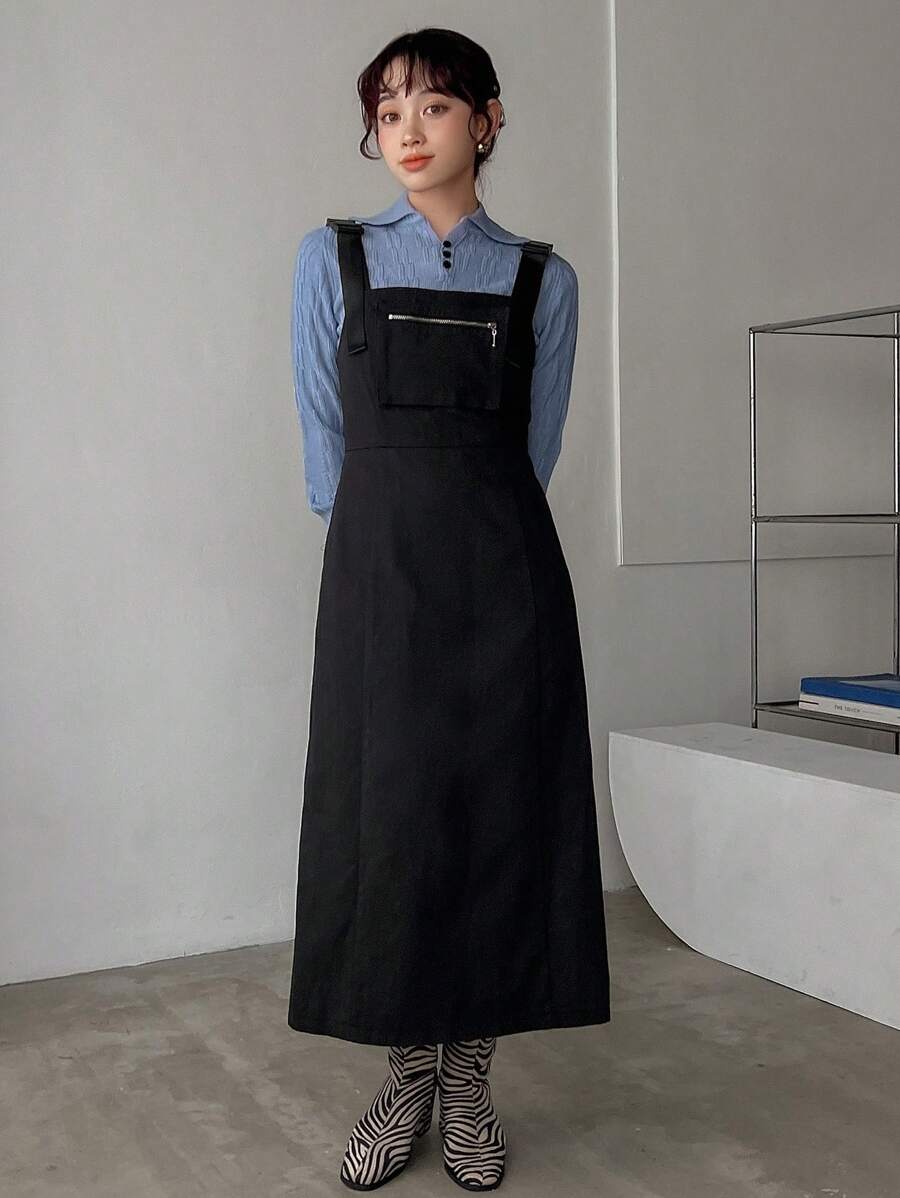 FRIFUL Zip Pocket Overall Dress Without Tee