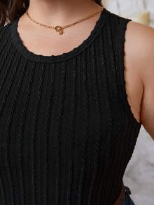 SHEIN Frenchy Plus Size Cable Knitted Tank Top For Summer - Black - View 3