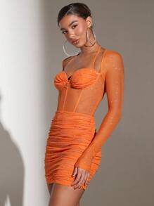 SHEIN BAE Xếp li Lung linh Đầm - trái cam - Xem 5