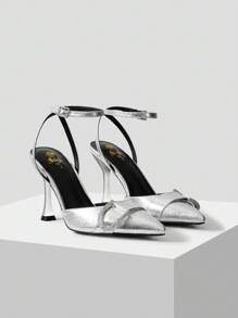 CUCCOO SZL Pointed Toe Stiletto Heel Rhinestone Buckle Women's Shoes Vacation Shoes Summer - Silver - View 4