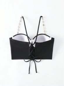 十字帶背部鋼圈比基尼上衣 - 黑色 - 查看 6