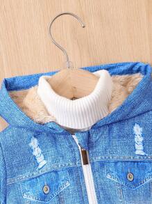 Baby Baby Denim Effect Fleece Jacket And Jogger Pants Set - Multicolor - View 3