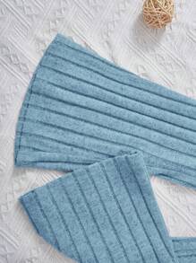 SHEIN Leap Crew Young Girl Casual 3pcs/Set Spaghetti Strap Vest, Knit Cardigan & Flare Pants Outfits - Blue - View 6