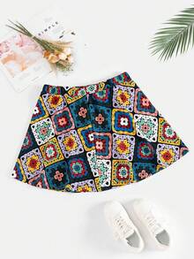 SHEIN VCAY Plus Size Full Floral Print Skirt - Multicolor - View 2