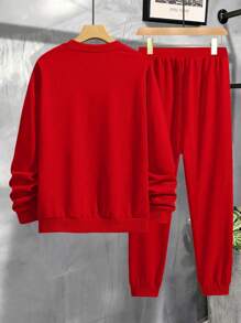 Manfinity Homme Men Letter Graphic Sweatshirt & Drawstring Waist Sweatpants