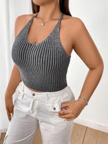 Flirla 大尺寸針織掛脖露背上衣