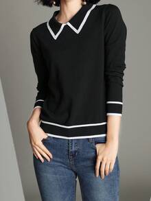 女士休闲长袖撞色边饰高领毛衣