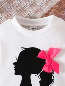 女嬰角色印花蝴蝶結裝飾連身衣 - 白色 - 查看 4