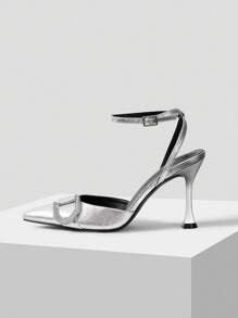 CUCCOO SZL Pointed Toe Stiletto Heel Rhinestone Buckle Women's Shoes Vacation Shoes Summer - Silver - View 1