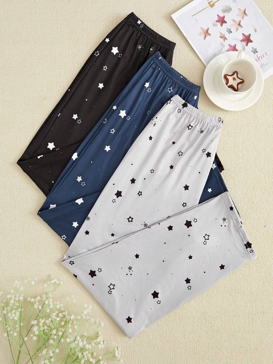 Women's Star Printed Pajama Set, 3pcs - Multicolor - View 1