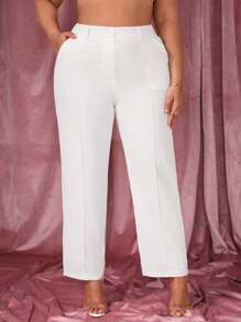 SHEIN SXY 大尺碼女式西裝褲,有口袋設計 - 白色 - 查看 1