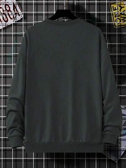 Men's Letter Print Slim Fit Casual Fleece Crew Neck Sweatshirt