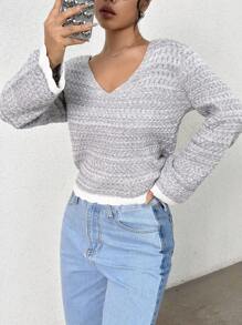 Flirla Women's Color Block Long Sleeve Sweater