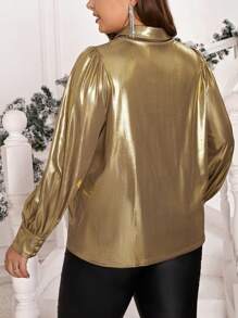 SHEIN Clasi Plus Metallic Button Front Shirt - Gold - View 2