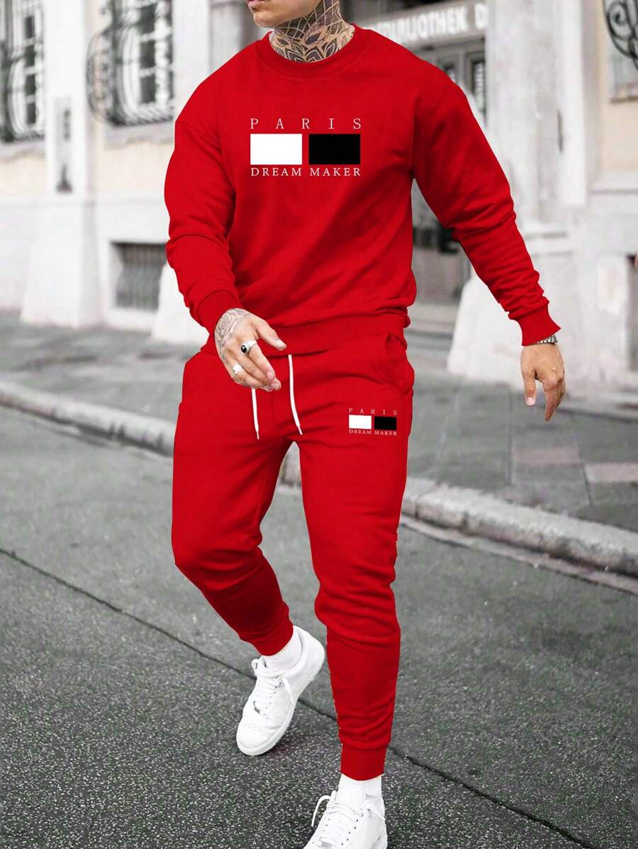 Manfinity Homme Men Letter Graphic Sweatshirt & Drawstring Waist Sweatpants