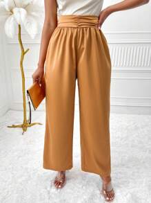Zolique Women's High Waist Pleated Pants Fall Cloth For Women - Brown - View 3