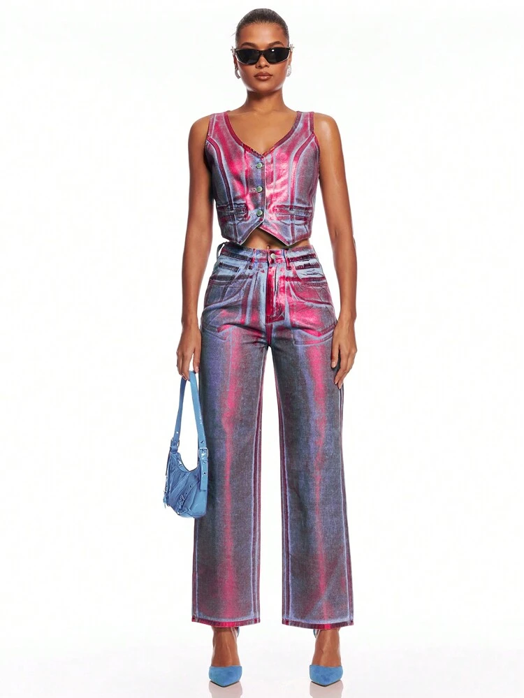 Metallic Women's Denim Vest&Western Wear&Christmas Party&New Years Eve