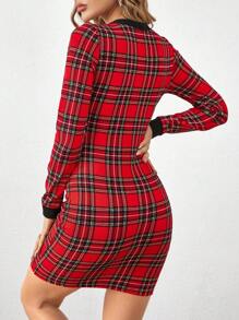 SHEIN Clasi 1pc Tartan Print Button Front Bodycon Dress - Multicolor - View 2