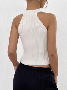 Flirla 女士露肩無袖針織上衣 - 杏色 - 查看 2