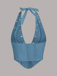 SHEIN ICON 不對稱擺設無背halter領背心 - 水鴨藍 - 查看 5