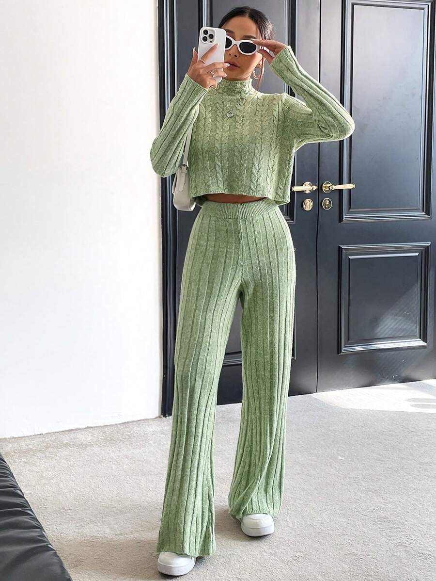 SHEIN Unity 女士休閒毛衣兩件套 - 綠色 - 查看 1