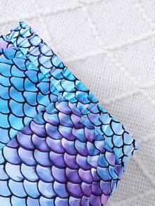 Baby Girls' Mermaid Printed Ruffle Short Sleeve Top And Fish Scale Printed Flared Pants - Purple - View 4